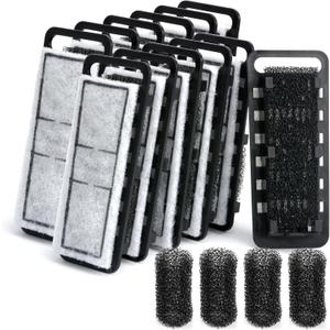 NICREW Slim Aquarium Filter Cartridges (12 pcs) with Intake Sponges (4 pcs)