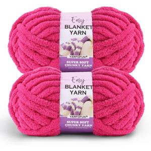 2 Pack Chunky Chenille Yarn for Crocheting Hand Knitting,Soft Thick Bulky Chunky Fluffy Plush Velvet Crochet Blanket Yarn for Crocheting Baby Blankets/DIY Crafts/Home Decor 2 * 100g(Hot Pink)