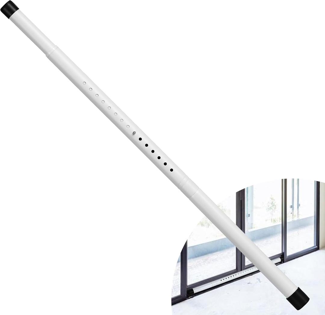 1.25 inch Diameter Sliding Door Security Bar, 17.1-40 Inch Adjustable Sliding Glass Patio Door Security Bar, White Sliding Door Lock Bar with Rubber Tips, Window Security Bar for Home
