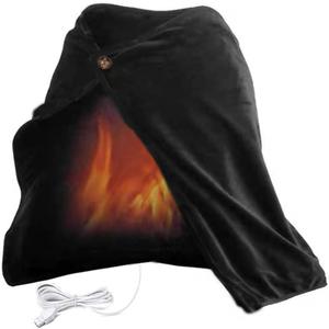USB Heated Warm Fleece Shawl & Wrap Intelligent Electric Heating Blanket Kneepad for Home, Black