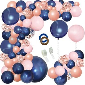 JULLIZ 148pcs Navy Blue Pink Rose Gold Balloon Arch, Navy Gender Reveal Balloon Garland for Bachelorette Shower Wedding Graduation Birthday Party Decoration