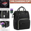LOVEVOOK Laptop Backpack for Women,15.6 Inch Professional Womens Travel Backpack Purse Computer Laptop Bag Nurse Teacher Backpack,Waterproof Work Bags Carry on Back Pack with USB Port,Black Plait