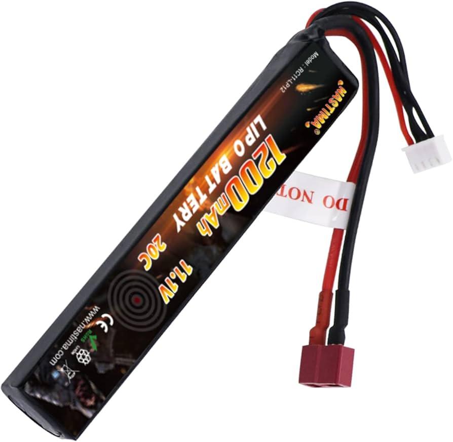 11.1V 1200mAh Airsoft Stick T Plug LiPo Battery 3S 30C Pack for Airsoft Guns AK47,MP5K,MP5,Scar,M249,AUG,AEG