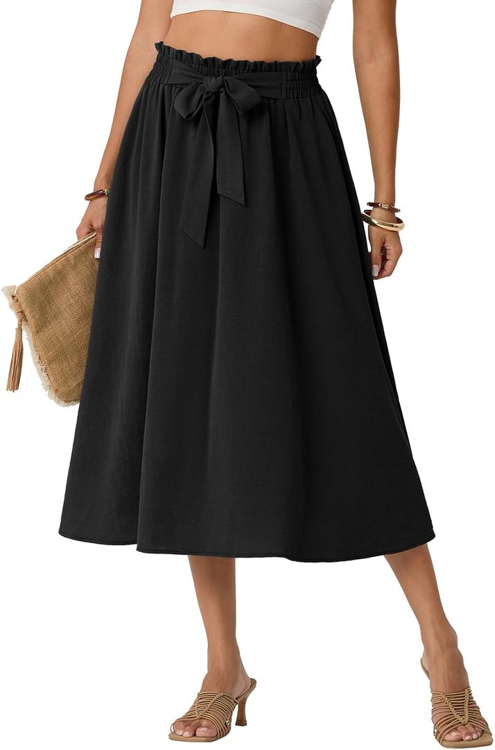 Lepunuo Skirts for Women High Waisted Flowy Summer Midi Knee Length Long Skirt Beach Vacation with Pockets (Large)
