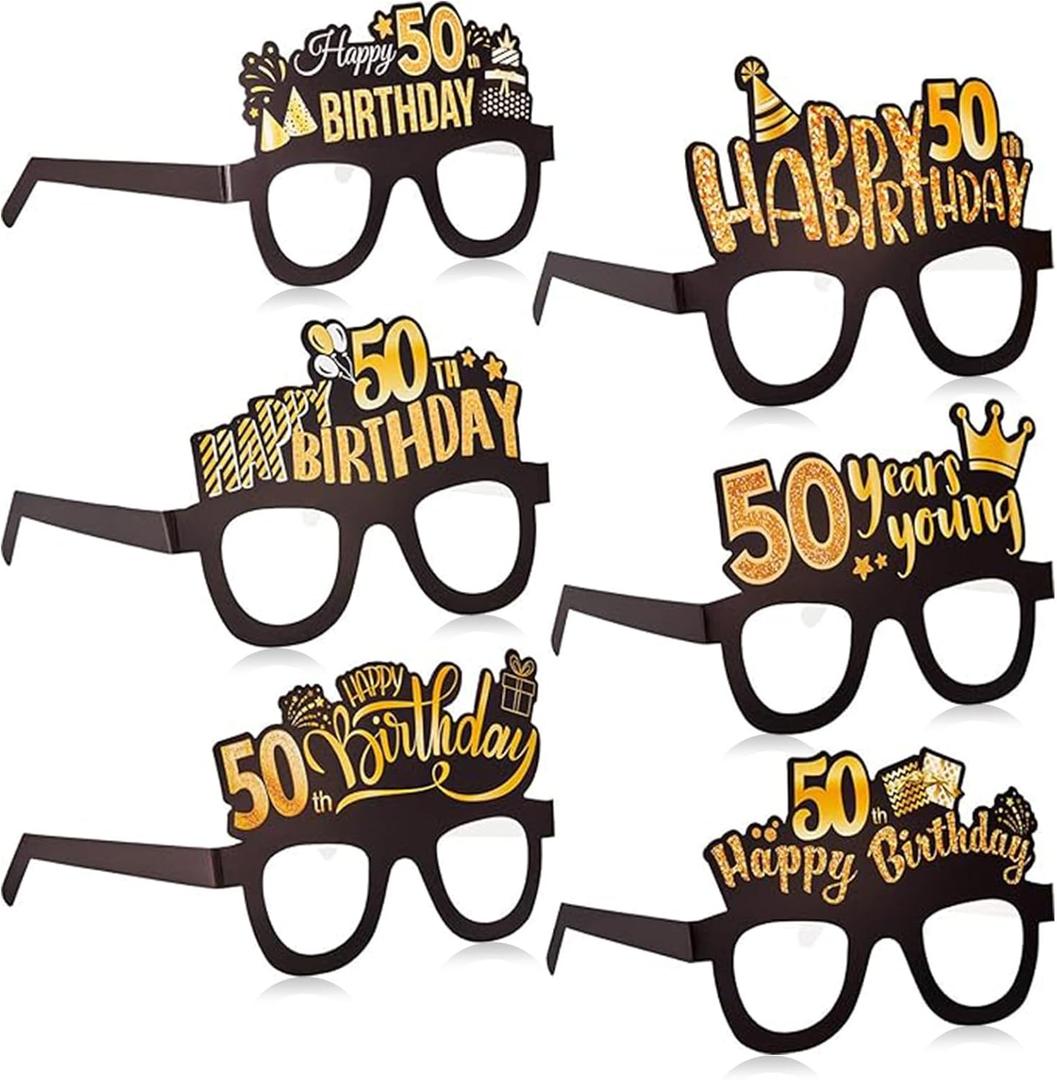 Sumind 24 Pcs Birthday Glasses Decoration Paper Eyeglasses Birthday Sunglasses to Wear for Men Women Table Decor Party (Gold)
