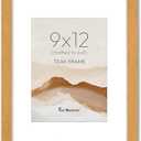 Fun Memories 9x12 Picture Frame, USA-Sourced Teak Wood Photo Frames with HD Tempered Glass, Rustic Wooden 9x12 Frame with Mat for 6x8, Minimalist 9 x 12 Wood Frames for Wall & Tabletop Display