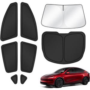T TGBROS Window Shades for Tesla Model Y Juniper 2025 2026 Windshield Side Rear Window Full Set Blackout Privacy Sunshades for Model Y Accessories Foldable Black Out Window Cover 8PCS