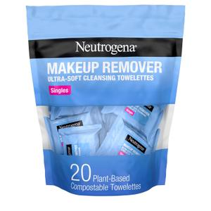 Neutrogena Makeup Remover Wipes Singles, Individually Wrapped, Daily Facial Cleanser Towelettes, Gently Removes Oil & Makeup, Alcohol-Free, 20 ct