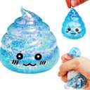 Novelty Glitter Poop Stress Balls Sensory Fidget Toys, Blue Squsihy Squeeze Sugar Ball - Stress Relief Squishy Ball for Adults & Kids, Joke Prank Squish Poop Toy for Party Favors (Blue)