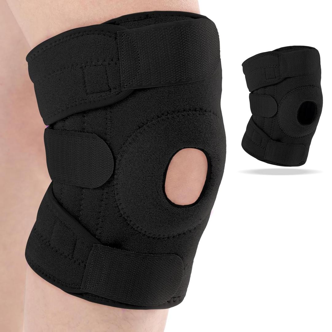 Foilswirl 1 Pcs Kids Knee Brace with Side Stabilizers Patella Gel Pads Adjustable Straps Youth Child Knee Brace Support for Meniscus Tear Sports, Meniscus Tear (Black), One Size