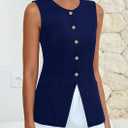 PRETTYGARDEN Blazer Vest Tops for Women Sleeveless Button Down Business Casual Outfits Work Suit Vests Waistcoat (Blue, M)