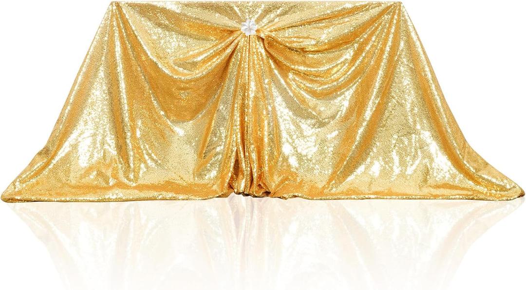 PartyDelight Gold Sequin Tablecloth 60"X102" Rectangle Sparkly Table Cloth for Wedding Party Decorations