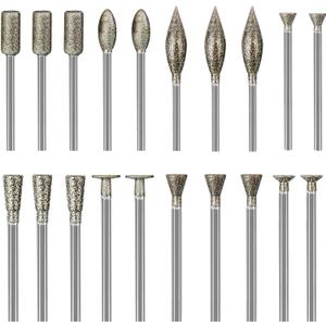 Stone Carving Set Diamond Burr Bits Compatible with Dremel, Rotary Tools Accessories Polishing Kits with 1/8 inch Shank for Carving, Engraving, Grinding, Stone, Rocks, Ceramics, Jewelry, Glass