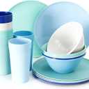 Youngever 18 Piece Plastic Kitchen Dinnerware Set, Plates, Dishes, Bowls, Cups, Service for 6 (Coastal Colors)