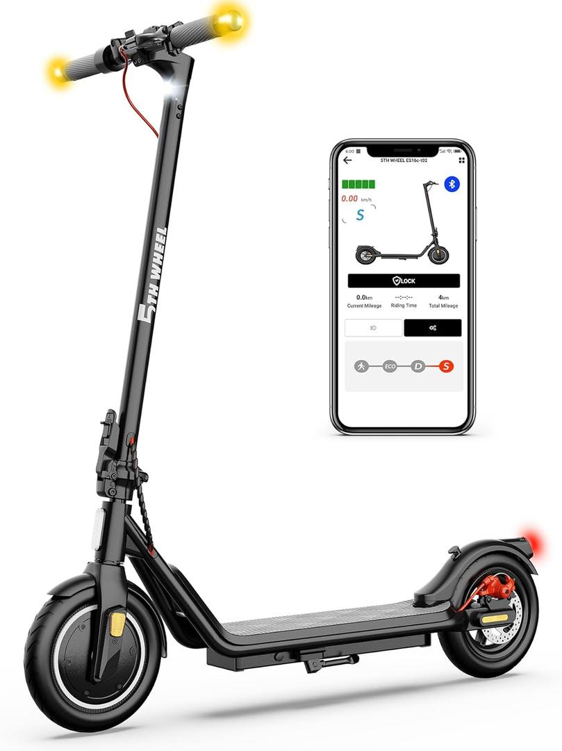 5TH WHEEL V20 Pro Electric Scooter, 10" Solid Tires, 350W Motor & 18 MPH, Turn Signals and Dual Brakes, APP Control & E-Lock, Portable and Foldable Commuter Electric Scooter for Adult