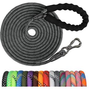 NTR Long Dog Leash, 20FT Check Cord with Swivel Lockable Hook and Comfortable Padded Handle for Reflective Dog Leash for Small Medium and Large Dogs Walking Training Hiking Camping Playing (20ft*1/3", Black)