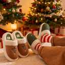 XIXITIAO Christmas Slippers Memory Foam Slippers for Women Warm House Slippers for Woman Cozy Fuzzy Bedroom Home Shoes for Indoor (4-5 Women/3-4 Men, Tree(green))