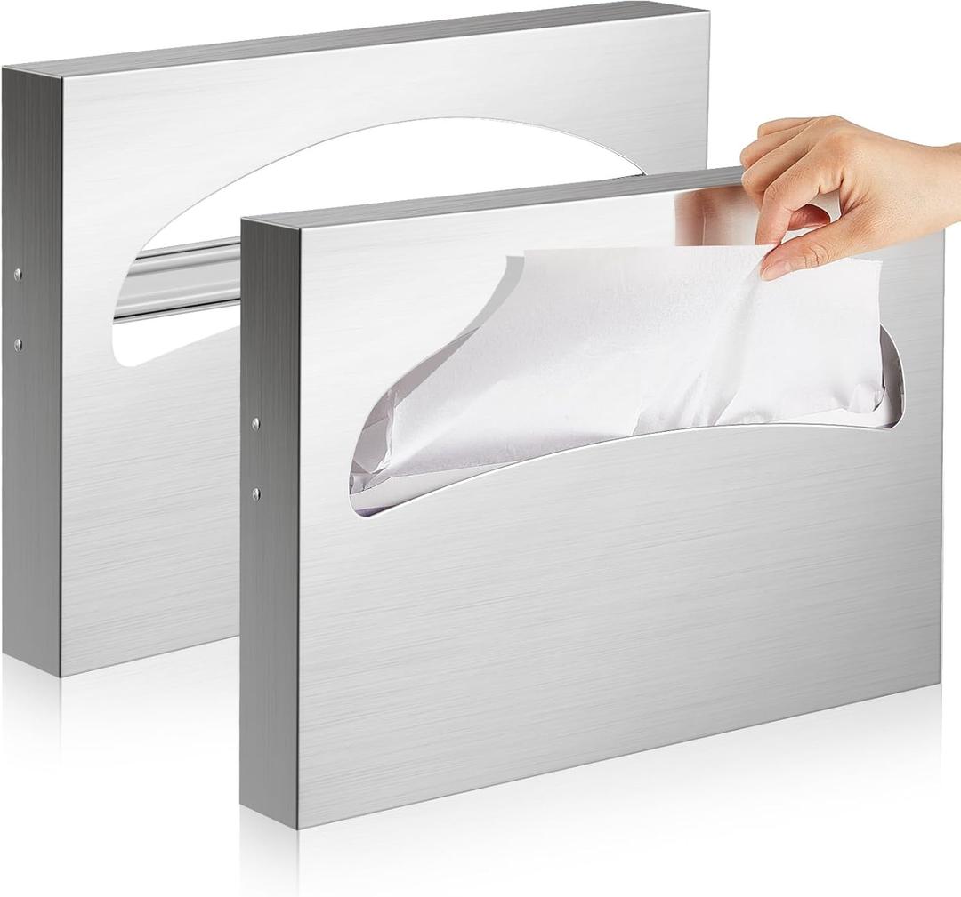 Hushee 2 Pcs Stainless Steel Toilet seat Cover Dispenser Toilet Seat Cover Holder Wall Mounted Commercial for Bathroom (Silver) Hushee 2 Pcs Stainless Steel Toilet seat Cover Dispenser Toilet Seat Cover Holder Wall Mounted Commercial for Bathroom (Silver)