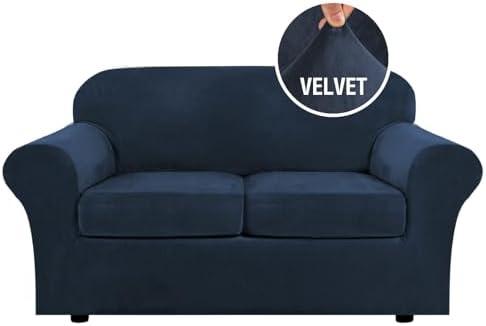 H.VERSAILTEX Real Velvet Plush 1 Piece Stretch Sofa Covers Couch Covers for 1Cushion Couch Loveseat Covers Width Up to 72 Inch Feature Thick Soft Stay in Place (Medium Sofa, Navy)