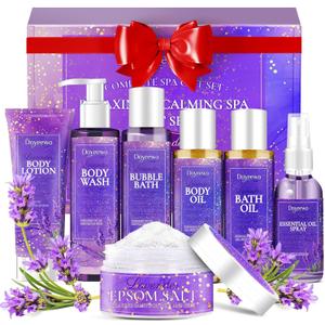 Spa Bath Body Care Wash Christmas Gifts Baskets for Women,Relaxation Calming Lavender Spa Set Home Relaxing Self Care Shower Kit Birthday Valentines Stocking Stuffers Gifts for Women Mom Wife Sister