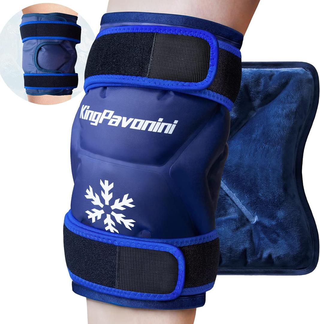 KingPavonini XXL Knee Ice Pack Wrap Around Entire Knee After Surgery, Large Reusable Gel Ice Pack for Injuries, Pain Relief, Swelling, Sports Injuries, 1 Pack (Blue)