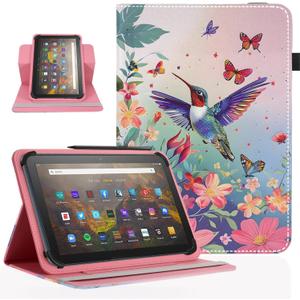 Pudazvi Universal 10 10.1 Inch Android Tablet Case,360 Degree Rotatable Kickstand Multiple Viewing Stand Case Cover for 9.6" 10" 10.1" 10.5" and All 9.5-10.5 Inch Touchscreen Tablet,Bird Flower