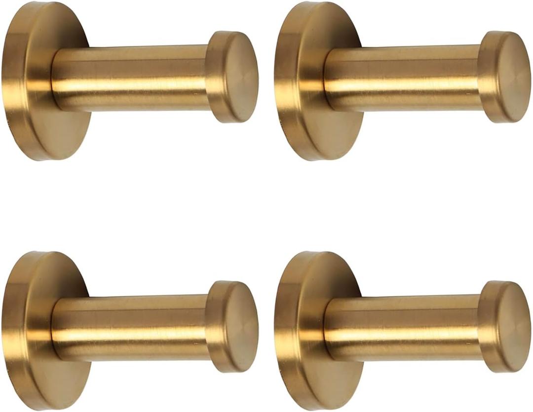 Bathroom Towel Hooks, 4 Pack Round Coat Hooks, Sturdy Wall Mounted Robe Hook, SUS 304 Stainless Steel Heavy Duty Clothes Hanger, Wall Towel Hooks for Bathroom Bedroom Kitchen(2 in, Gold)