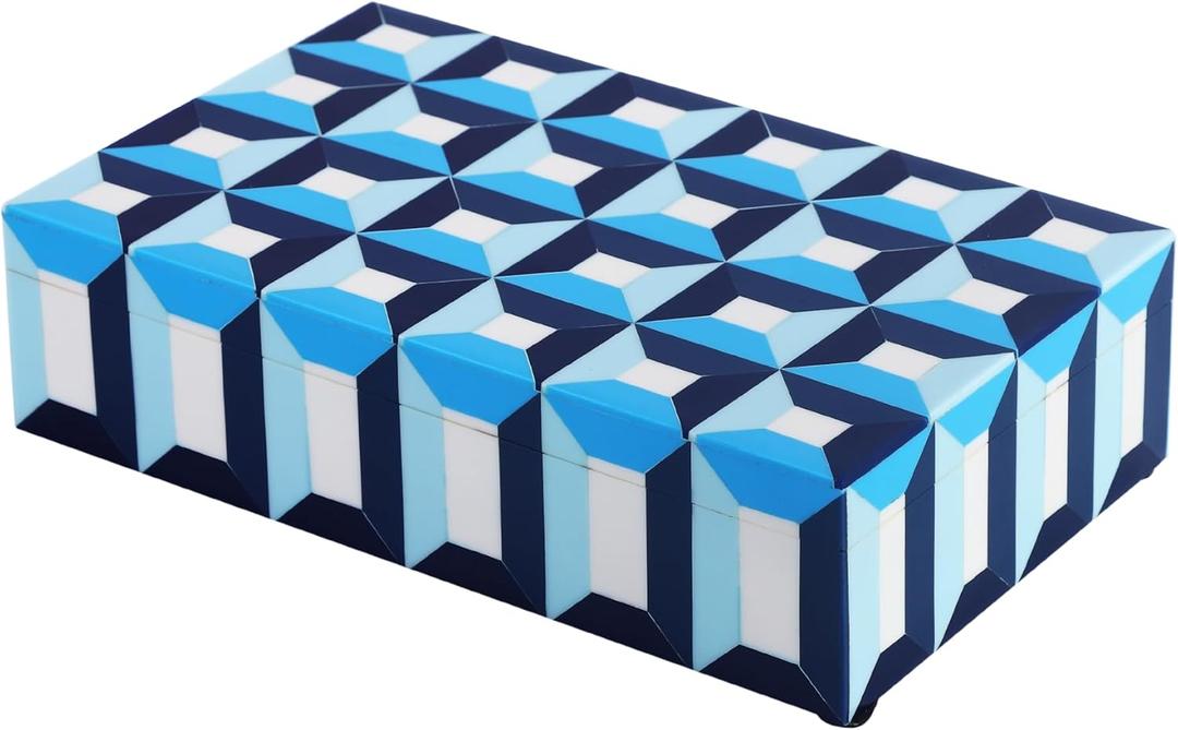 Handicrafts Home Blue Decorative Storage Box with Lid  Coffee Table Storage Box, Modern Resin Inlay Wooden Box, Remote Holder, Desk Organizer, Decorative Keepsake Box for Coastal Decor- 10x6x2.5