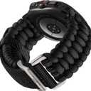 Bandletic Rugged Paracord Compatible with Samsung Galaxy Watch Ultra Bands 47mm (2025/2024) for Men, Handmade Woven Braided Tactical Military Survival Nylon Strap, Large, Titanium Buckle-Black