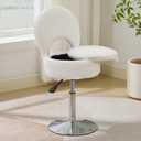 Small White Vanity Stool Chair with Storage Ottoman Adjustable Vanity Chair with Folding Back, Makeup Ottoman Stool for Vanity Chrome Finish