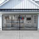 Garage Door Screen for 1 Car Garage-12x8FT Magnetic Garage Door Screen with 4 Roll Up Starps for Patio, Outdoor Black