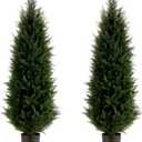 Artificial Topiary Tree Set of 2 Artificial Cedar Trees 4FT Uv Resistant Pine Potted Artificial Plants Outdoor Realistic Fake Plants Front Porch Decor Indoor Faux Cypress Trees