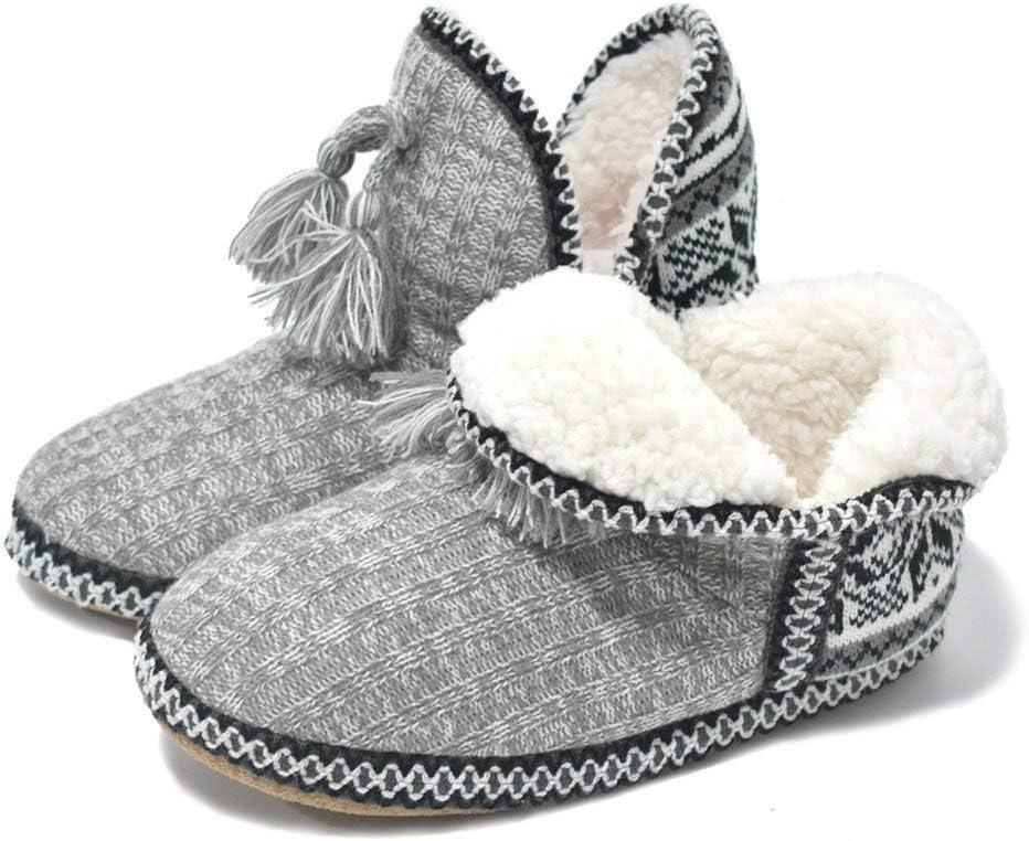 GPOS Women's Faux Cashmere Knit House Slipper Booties Cotton Quilted Warm Indoor Ankle Boots