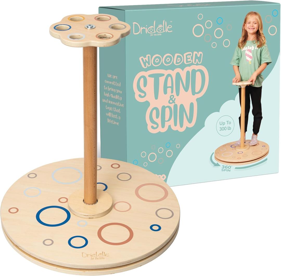 Driddle Wooden Stand and Spin Toy | Balance Board 360 Spinner Stand Toddler Toys Age 2, 3, 4, 5, Birthday for Boy Girl, 18 Months +, Kids Toy Indoor or Outdoor for 2 Year Old (Patent Pending), Extra Large