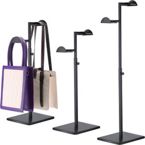 Hicarer Stainless Steel Purse Display Stand Adjustable Height Handbag Display Stand Hanging Double Hook Polished Hanger Bag Holder Stand Hat Jewelry Display Rack for Boutique Store (Black,2 Pcs)