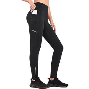 Baleaf Womens Winter Cycling Pants Padded Bike Thermal Tights Fleece Lined Leggings Water Resistant Cold Weather Gel Pockets. Size L Black