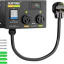 NEMA: 10-30P to 10-30R 14-50R, 240 VAC Dryer Splitter with Breaker, Dual Socket, EV Auto Power Switch, Fast Charge for 2 EVs, Left-Side Power Supply Priority