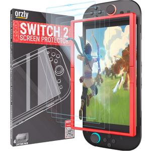 Orzly Glass Screen Protector for Nintendo Switch 2 Console 2025 Screen Size 7.9 inch 4 Pack. No Bubbles Easy Installation Anti Scratch Edition