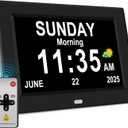 10'' Large Display Digital Alarm Clock for Seniors Date Day of Week Electric Digital Clocks 12 Alarms 4 Colors Desk Calendar Clocks for Memory Loss Alzheimers Clock Auto DST/Dimmer (Black)