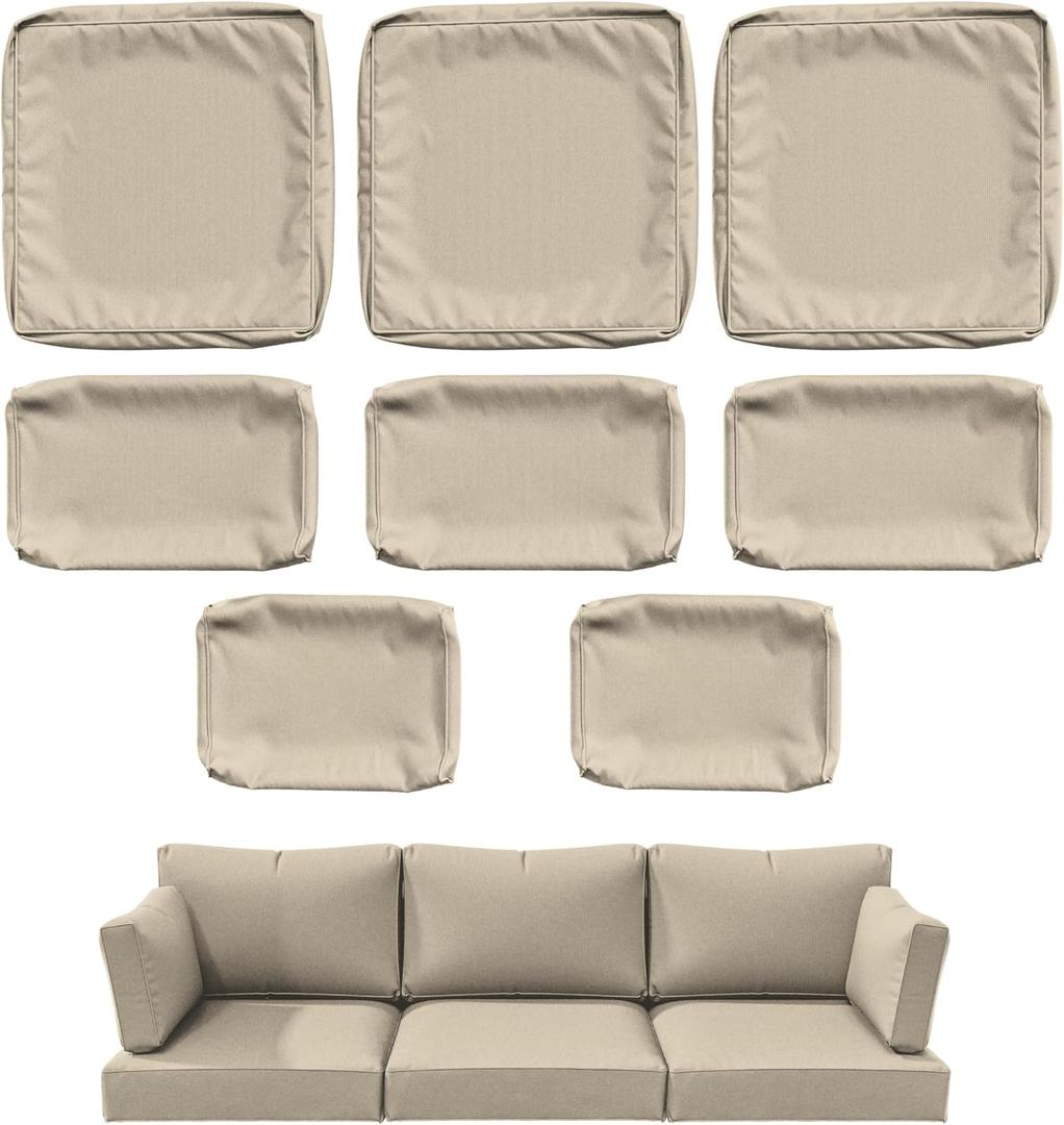 8 Pcs Outdoor Patio Cushion Covers, Replaceable Waterproof Furniture Covers, Outdoor Non-Slip Covers with Zippers, Covers Only, Cream