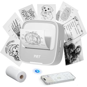 PRT Sticker Printer, Mini Thermal Printer Bluetooth Portable Sticker Maker with 1 Roll Paper, Print Pod, for Study Notes, Pictures, Labels, DIY, Multiple Templates for Phones & Tablets (White)