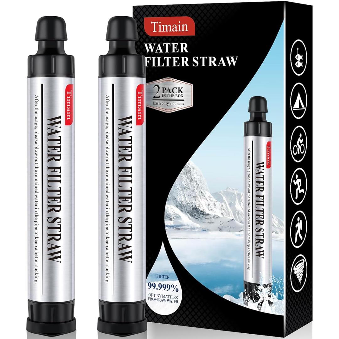 Timain 2 Pack 4-Stage Filtration, High Flow Rate Water Filter Straw, Water Purifier Survival for Emergency Kits, Travel, Camping, Hiking, Fishing, Hunting