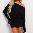 Women Off Shoulder Batwing Long Sleeve Bodycon Mini Dress Y2k Party Going Out Dresses (Black, L)