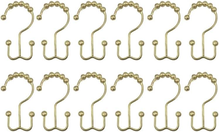12Pcs Double-Glide Shower Curtain Hooks Stainless Steel Shower Curtain Rings for Bathroom Shower Curtains Liners Accessories - (Color: Gold)
