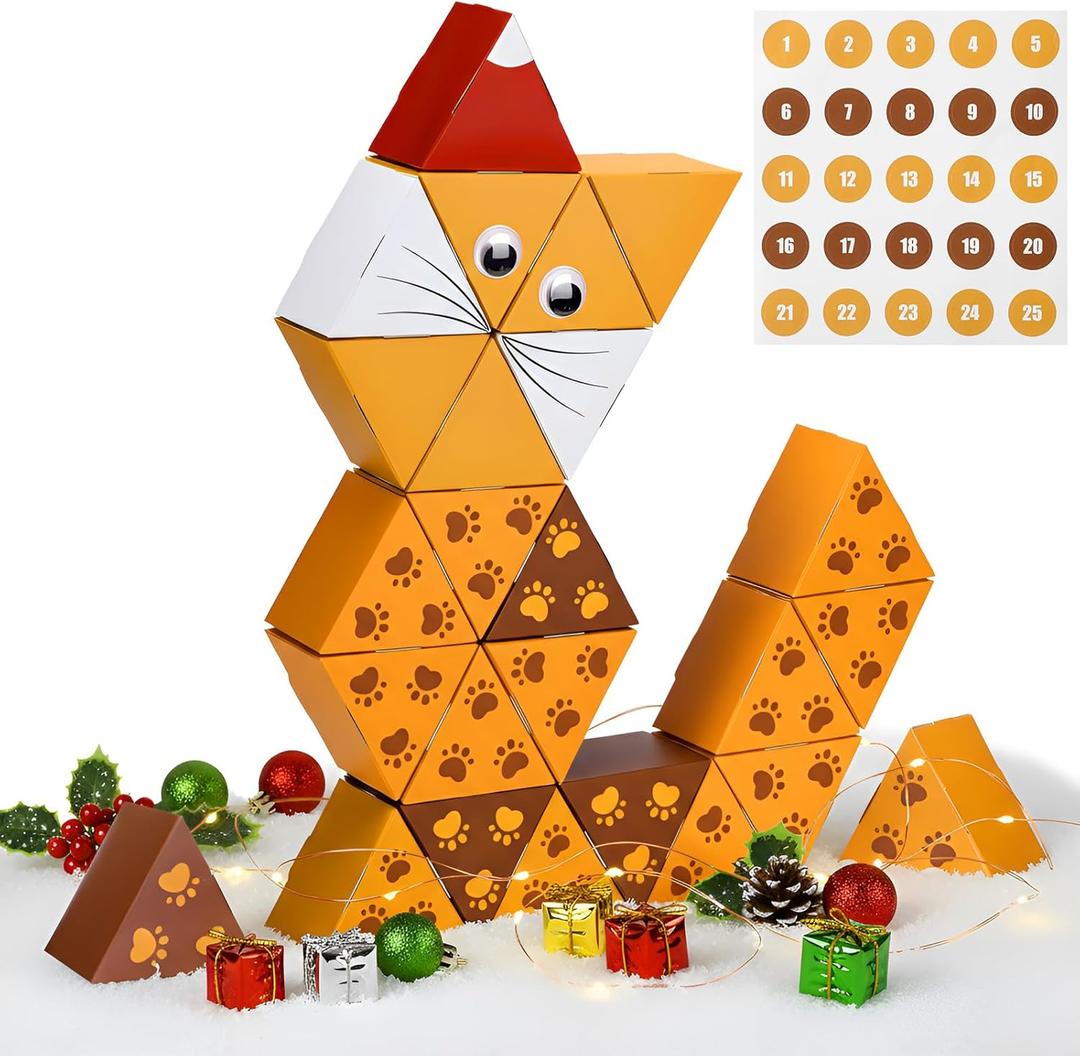 Eaasty 23 Pcs Cat Christmas Advent Calendar Gift Boxes to Fill DIY Cat Countdown Empty Calendar Gifts Kitten Lovers Christmas Boxes for Xmas Holiday Decor Winter Kitten Party Supplies(Paw)