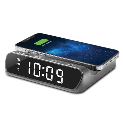 Timex Alarm Clock with Wireless Charger for iPhone and AirPods - Black (TW14B)
