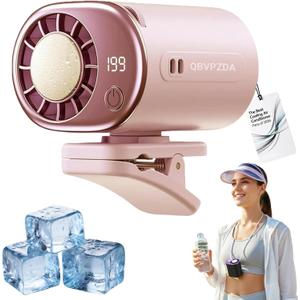 2026 Personal Portable Car Clip-On Air Conditioner Fan with 360 Rotation 199 Speeds Adjustable USB Rechargeable LED Display for Office Car Outdoor Beach (Pink)
