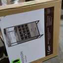 Addison Bar Cart, Black Metal And Grey Washed Wood Finish, 7 Under Cabinet Stemware Racks Grind Liquor Rack to Store Up To 15 Bottles, 2 Gliding Drawers