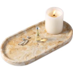 Koville Egypt Natural Marble Tray, 12"x6" Vanity Decorative Tray for Countertop Organizer, Catchall Tray for Perfume, Candles, Jewelry Dish (Gold Marble-pearlly Yellow)