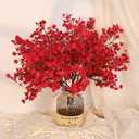 Yastouay Red Fake Flowers Artificial Flowers, 5Pcs Real Touch Silk Flowers Faux Flowers for Decorations, Babys Breath Artificial Flowers Bulk for Spring Decor Floral Arrangement